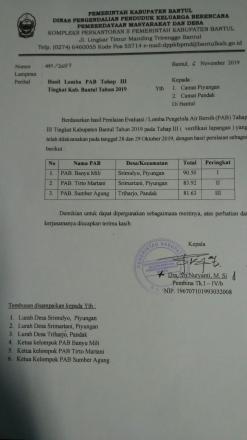 Tiga besar Penilaian Verifikasi Lapangan Lomba PAB Tahap III