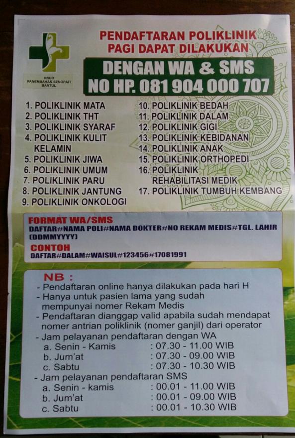 Pendaftaran Poliklinik Pagi Di RSUD PANEMBAHAN SENOPATI BANTUL Dapat ...